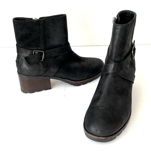 Sorel Sorel Cate Buckle Bootie Sz 7 Black Leather Ankle Waterproof - Picture 1 of 15